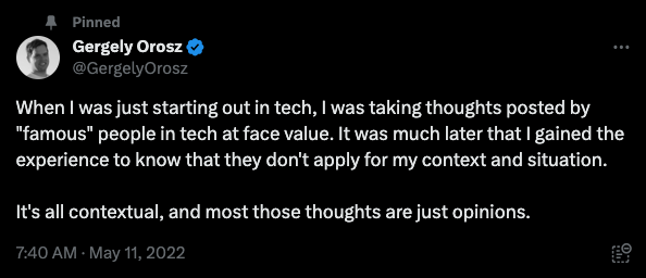 Gergely Orosz quote on Twitter